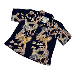 Avanti Kids - Vintage (NEW) 100% Real Silk Dragon Print Shirt - Black and Beige